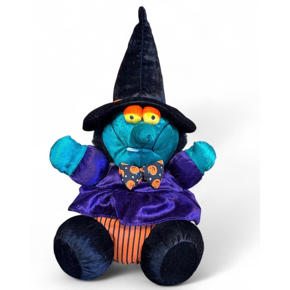 Vintage DanDee Halloween Witch Plush Teal Purple Pumpkin Stuffed Toy Puffalump